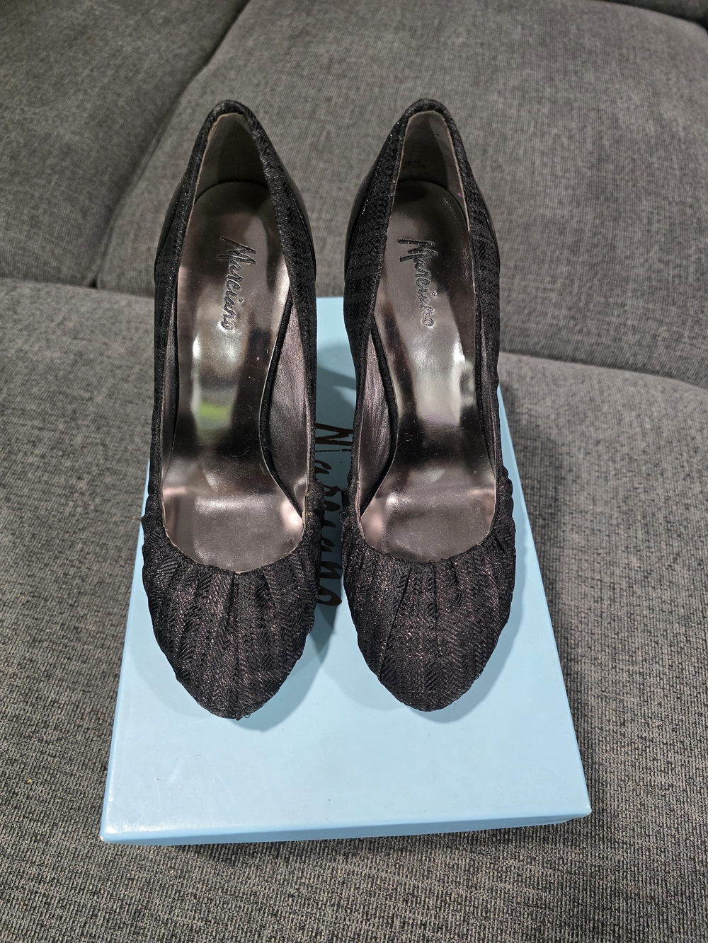 Marciano Black Textured Pointed-Toe Pumps